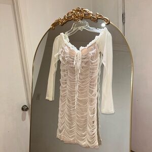 Fashion Nova White Ruched Off the Shoulder Mini Dress